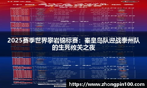 2025赛季世界攀岩锦标赛：秦皇岛队迎战泰州队的生死攸关之夜